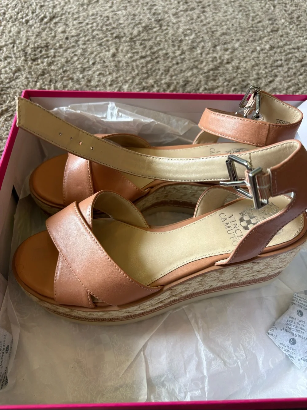 Vince Camuto Tan Leather Platform Espadrille Sandals